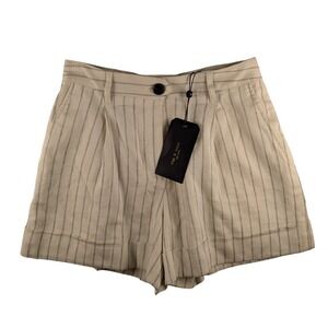 Rag & Bone Ivy Mini Linen Shorts Black/White Stripe Pleated High Waist Size 0